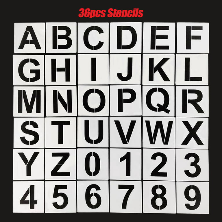 36pcs 5 inch Letter Stencils Alphabet Art Craft Stencil Reusable Plastic Number Templates, Size: 127x127x0.1mm, White