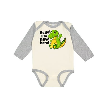 

Inktastic Hello I m New Here with Cute Baby Alligator Gift Baby Boy or Baby Girl Long Sleeve Bodysuit