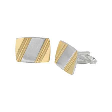 Men’s Stainless Steel Gold-Tone Diagonal Striped Brushed Finish - Mens Cufflinks