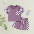 thumbnail image 2 of NOLDARES Toddler Baby Boy Summer Outfits Short Sleeve Embroidered T Shirt Tees + Striped/Plaid Shorts Infant Clothes Set Blazer,6-12 M, 2 of 6