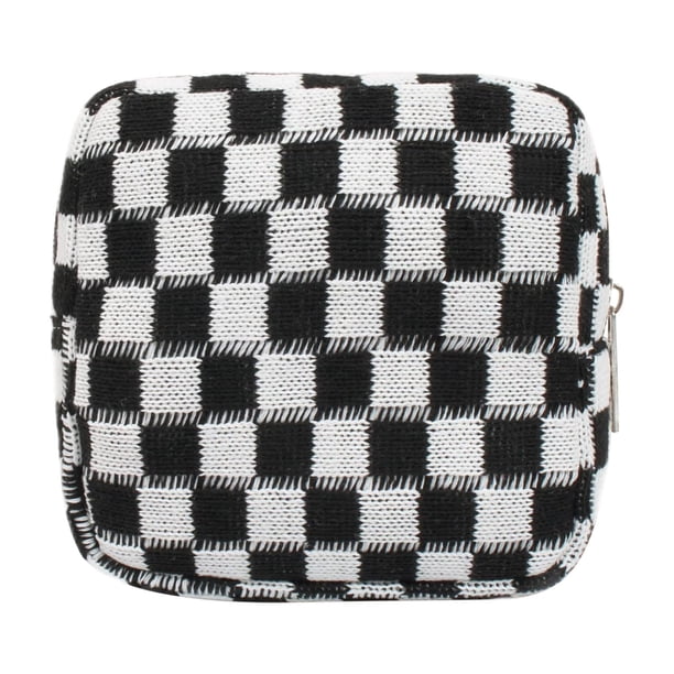 Monedero de punto Monedero de cuadros Bolsa de almacenamiento portátil de gran capacidad Bolso de mano mensual Bolsa de maquillaje para guardar pintalabios Almacenamiento y organización Almacenamiento
