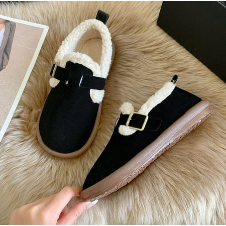Women S Plush Round Toe Slip on Orthopedic Shoes Warm Fuzzy Lined Casual Soft Sole Shoes Warm Cotton Shoes Fashion Warm Anti Slip Flats Ankle Boot