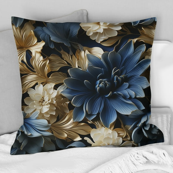Designart "Royal Blue Peony Damask II" Coussin à Fleurs - Oreiller Traditionnel pour Canapé - Insert et Housses d'Oreillers pour la Décoration du Salon