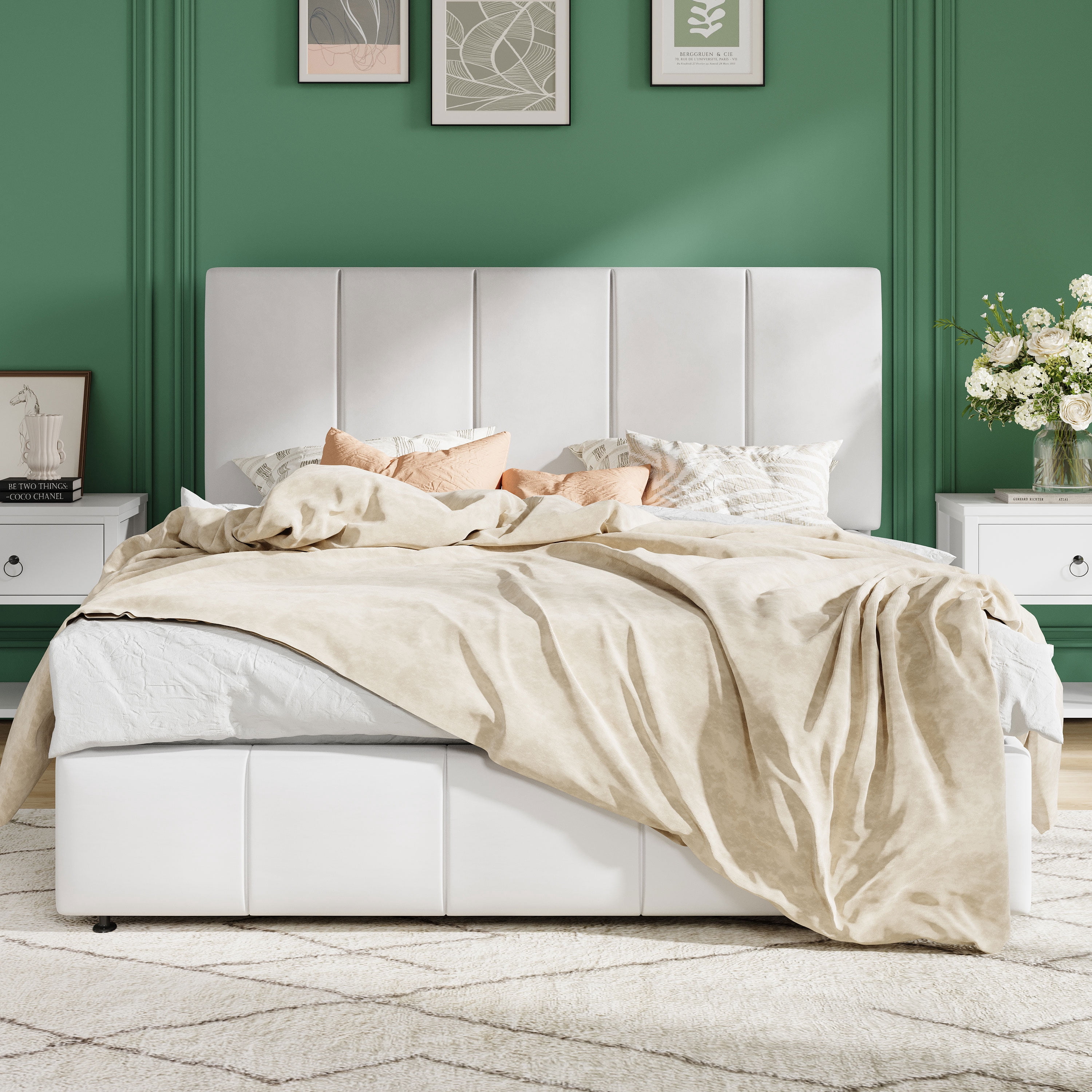 Amolife Full Size Lift Up Storage Bed Frame, Velvet Upholstered Platform Bed with Adjustable Headboard, No Box Spring Needed, White