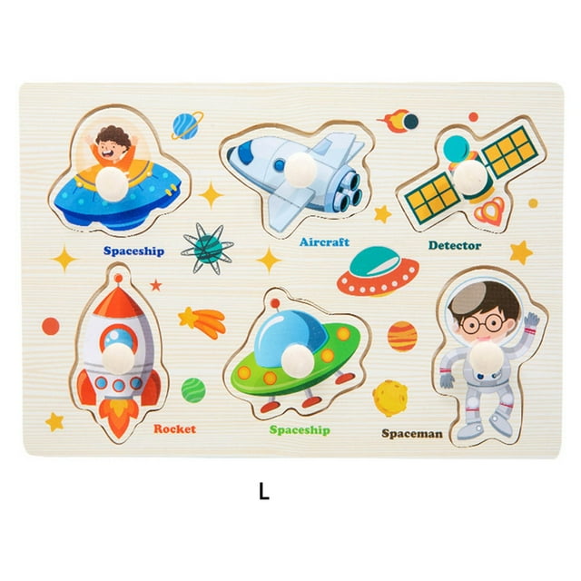 Montessori Toy Wooden Puzzle Board Early Learning Aeronautics and Astronautics Shape Matching Grasp Toy Cognitive Development Montessori Toy Pegged Puzzle