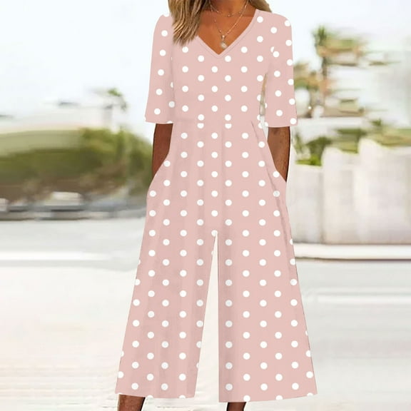 Nuoqisi Womens Jumpsuits Dressy Casual Boho Floral Short Sleeve Jumpsuit V Neck Wide Leg Loose Flowy One Piece Bodysuit