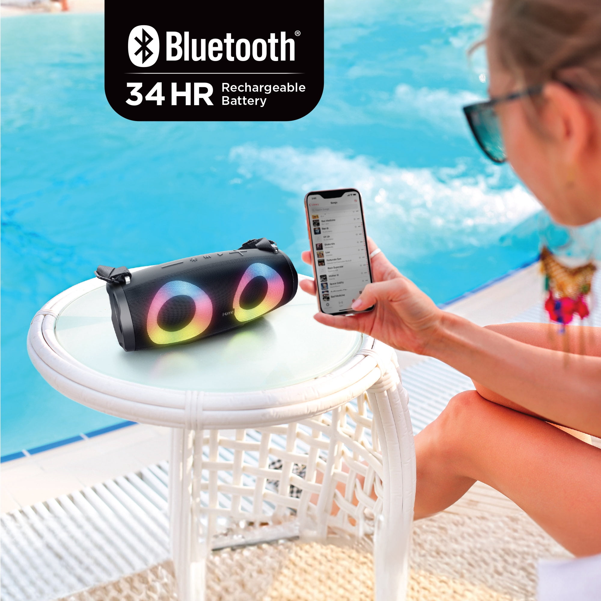 iHome Bluetooth Speaker Boombox, Portable Speaker with FM Radio and Color Changing Lights