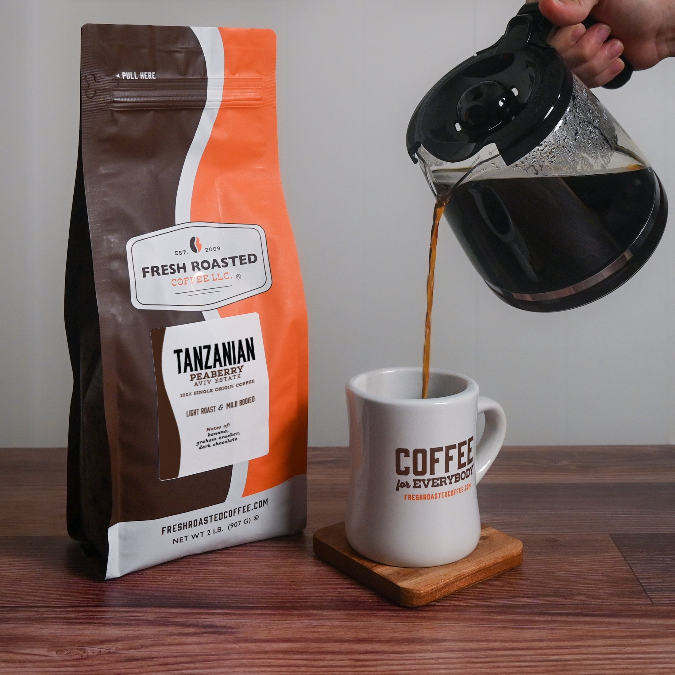 Fresh Roasted Coffee, Tanzanian Peaberry Coffee, Light Roast, Whole Bean, 80 oz 5 lbs