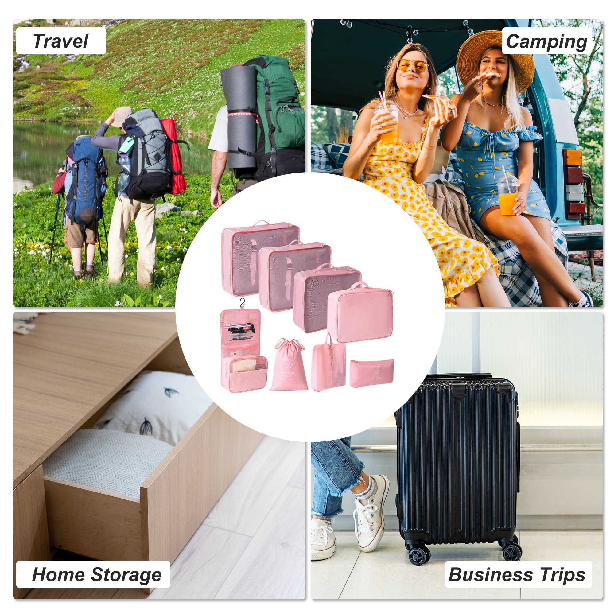 Unique Bargains Durable Portable Packing Cube Set with 8 Different Pieces Pink