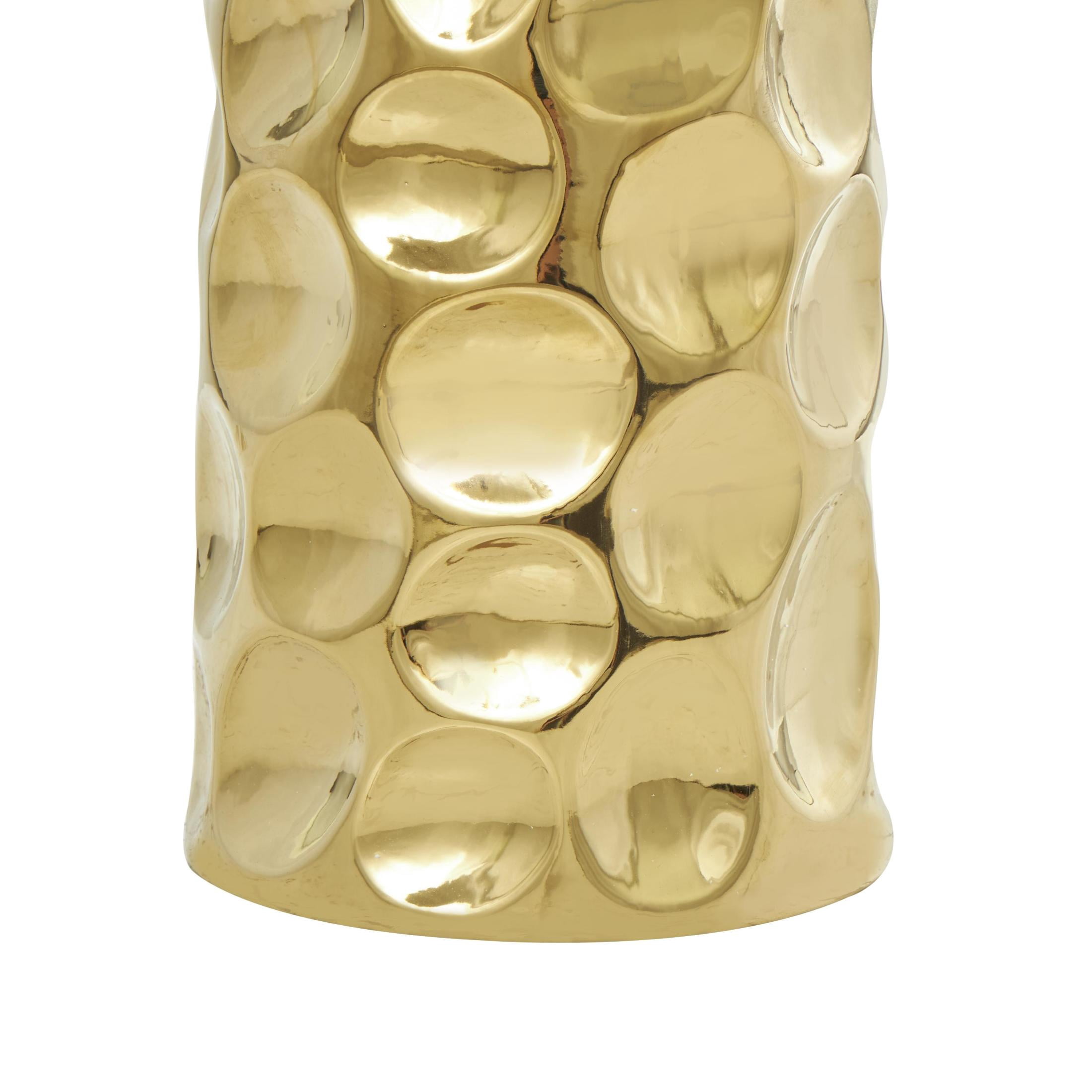 DecMode 39" Geometric Bubble Gold Ceramic Vase with Concaved Circles