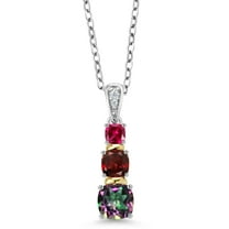Gem Stone King 1.58 Ct Green Mystic Topaz Red Garnet 925 Silver and 10K Yellow Gold Diamond Pendant with Chain