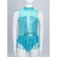 thumbnail image 4 of XUNZOO Justaucorps à Franges pour Filles, Paillettes, Rumba, Samba, Jazz, Danse, Bleu Vert 12, 4 of 7