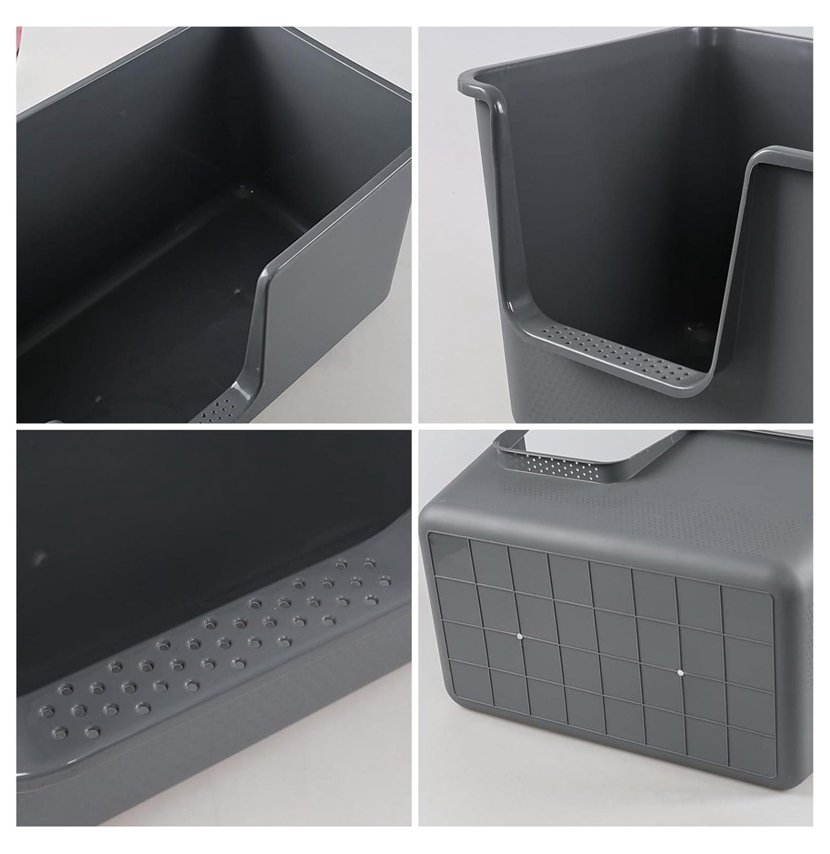 4-Pack Large Open High Sided Cat Litter Box, Anti-Splashing Kitty Litter Box with , Gray