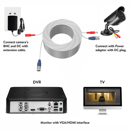 ONN 100′ BNC TO DC CABLE WITH BNC-TO-BNC ADAPTER 1 PACK