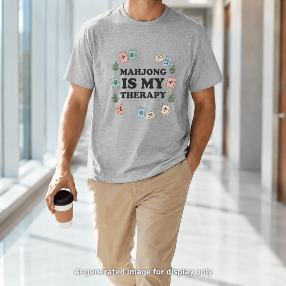 Mahjong Is My Therapy Graphic T-Shirt, Unisex Short Sleeve Tee, Gray, Size L