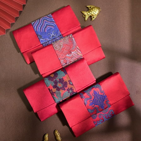 

Honrane Elegance Lucky Money Bag Rectangle Faux Silk Sincere Wishes New Year Red Envelope for Bride