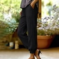 thumbnail image 5 of Women's Linen Pants with Pockets Side Lace Trim Trendy Beach Vacation Casual Trousers Elastic Bottom (XL, Black), 5 of 7