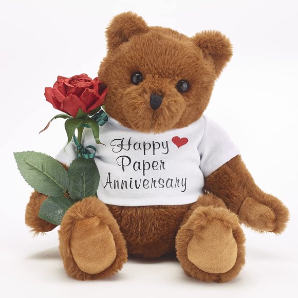 JustPaperRoses 14th Wedding Anniversary 10 inch Teddy Bear with Artificial Ivory Rose Flower