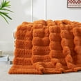 thumbnail image 4 of Home Soft Things Tread Pattern Faux Fur Throw Blanket with Micromink Back, Luxury Soft Cozy Plush Fluffy Fuzzy Reversible Thick Warm Throw Blanket, 50x60 inches, Burnt Orange, 4 of 11