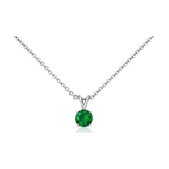 2.00 T.C.W Round Cut Natural Emerald Gemstone Minimalist Necklace for Women Solid 14K White Gold With 18 inches Chain