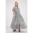 thumbnail image 2 of utcoco Womens Casual Short Sleeve Button Down Tie Waist Ruffled Striped Maxi Shirt Dress, 2 of 7