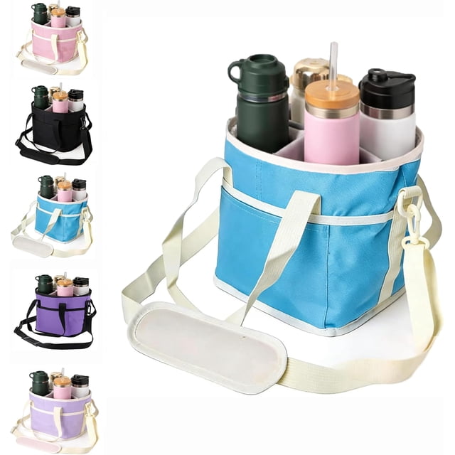 Sac à Boisson à 4 Compartiments Format Familial, Sac de Transport Isolé pour Boissons d'Eau pour 4 Tasses avec Poignée Réglable, Courroie Séparatrice Réutilisable pour Voyage, Sport, Usage Quotidien
