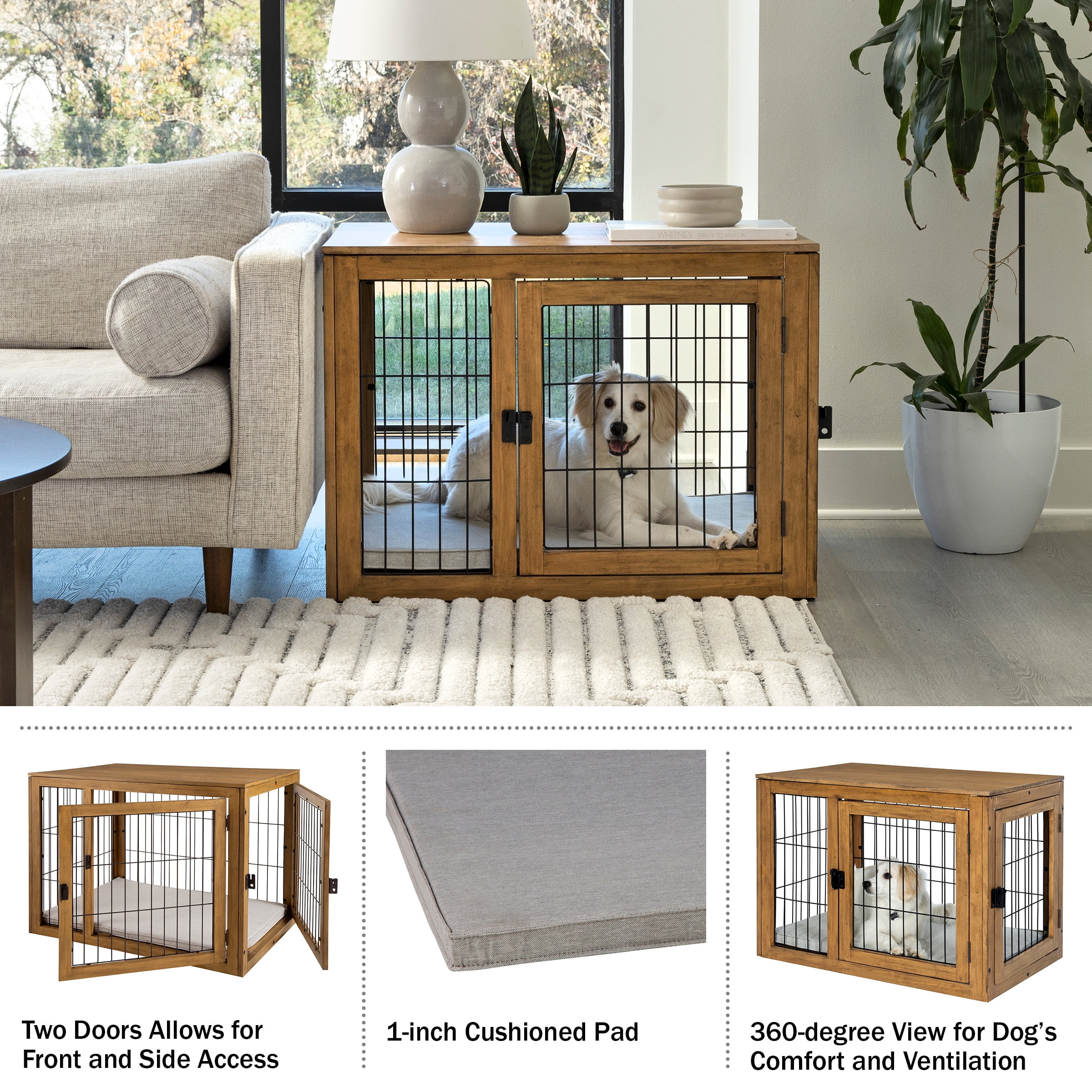 PETMAKER Furniture-Style Dog Crate with Double Doors and Cushion (Natural)