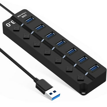 Seven Port Expander USB Splitter for Laptop Additional Ports Black in Blaclight Multiconacto Hub Multiplier Multiple Adapter