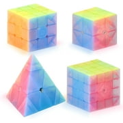LGBBGL Speed Cube Set, Puzzle Cube Bundle of 2x2x2 3x3x3 4x4x4 Pyramid Magic Cube Set, Birthday Party Christmas Stocking Stuffers Gift for Kids Teens Adults(Stickerless)