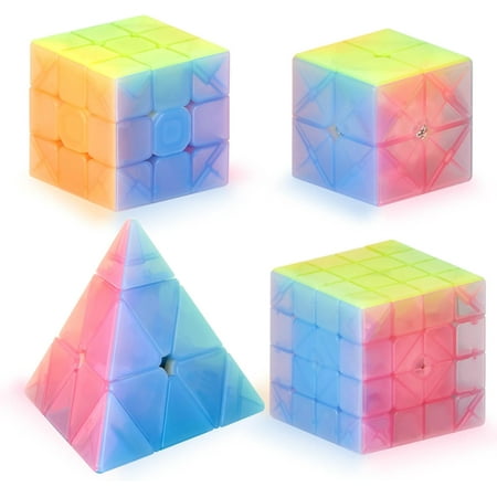 LGBBGL Speed Cube Set, Puzzle Cube Bundle of 2x2x2 3x3x3 4x4x4 Pyramid Magic Cube Set, Birthday Party Christmas Stocking Stuffers Gift for Kids Teens Adults(Stickerless)