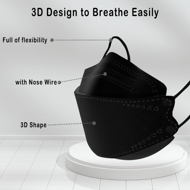 50 Pieces Black Adult KF/94 Face Mask Made in Korea Breathable Comfortable Adult Black 3D Masks Korean Fish Type Facemask for for Men Women Masks