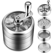 Spice Herb Grinder 2 inch Herb Grinder with Hand Cranked 4 Piece Durable Zinc Alloy with Pollen Catcher, Transparent Top, Quick Grinder, Lightweight for Easy Storage and Carrying