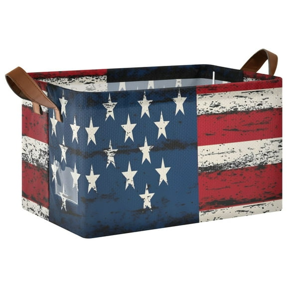 Ryvnso Retro American Flag Storage Bins Large Basket Foldable Cube Toys Organizer with Handles 1 PC