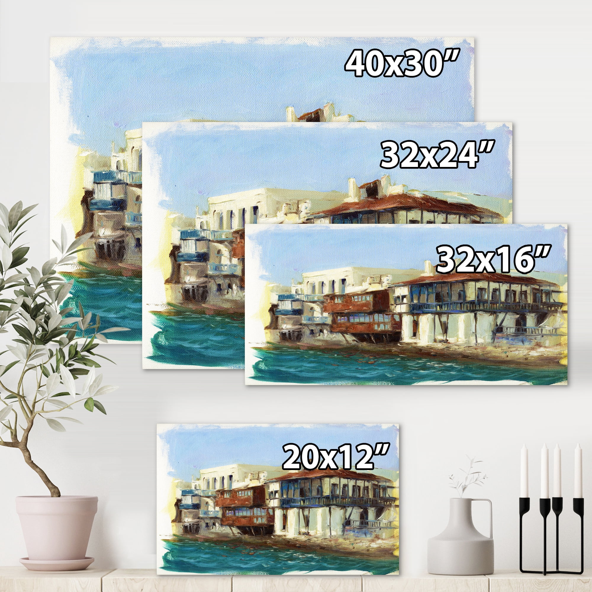 Designart ' Impression Old Houses On The Island of Mykonos Greece ' Nautical & Coastal Canvas Wall Art Print
