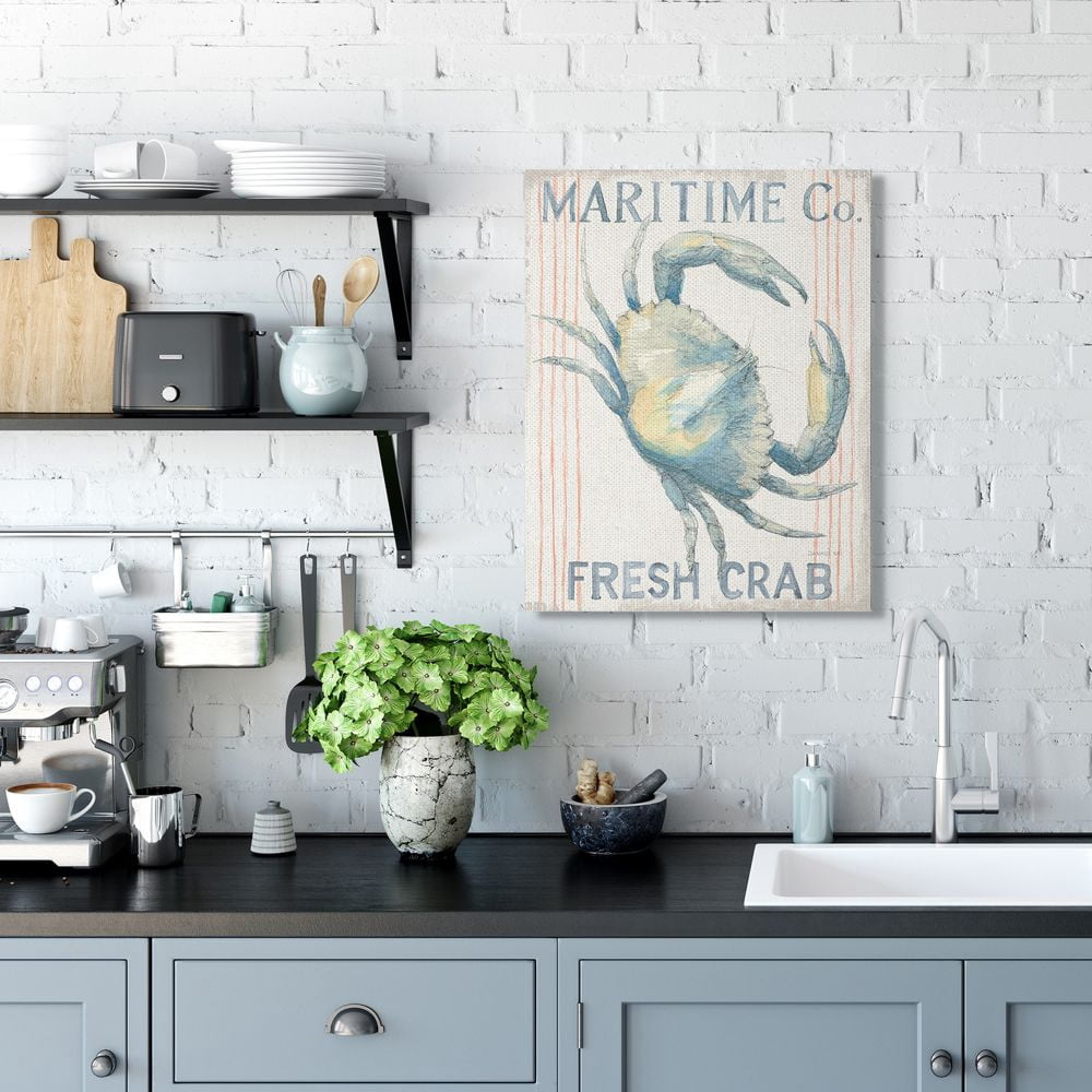 Stupell Industries Nautical Crab Maritime Seafood Sign Pastel Watercolor Canvas Wall Art Design by Danhui Nai, 24" x 30"