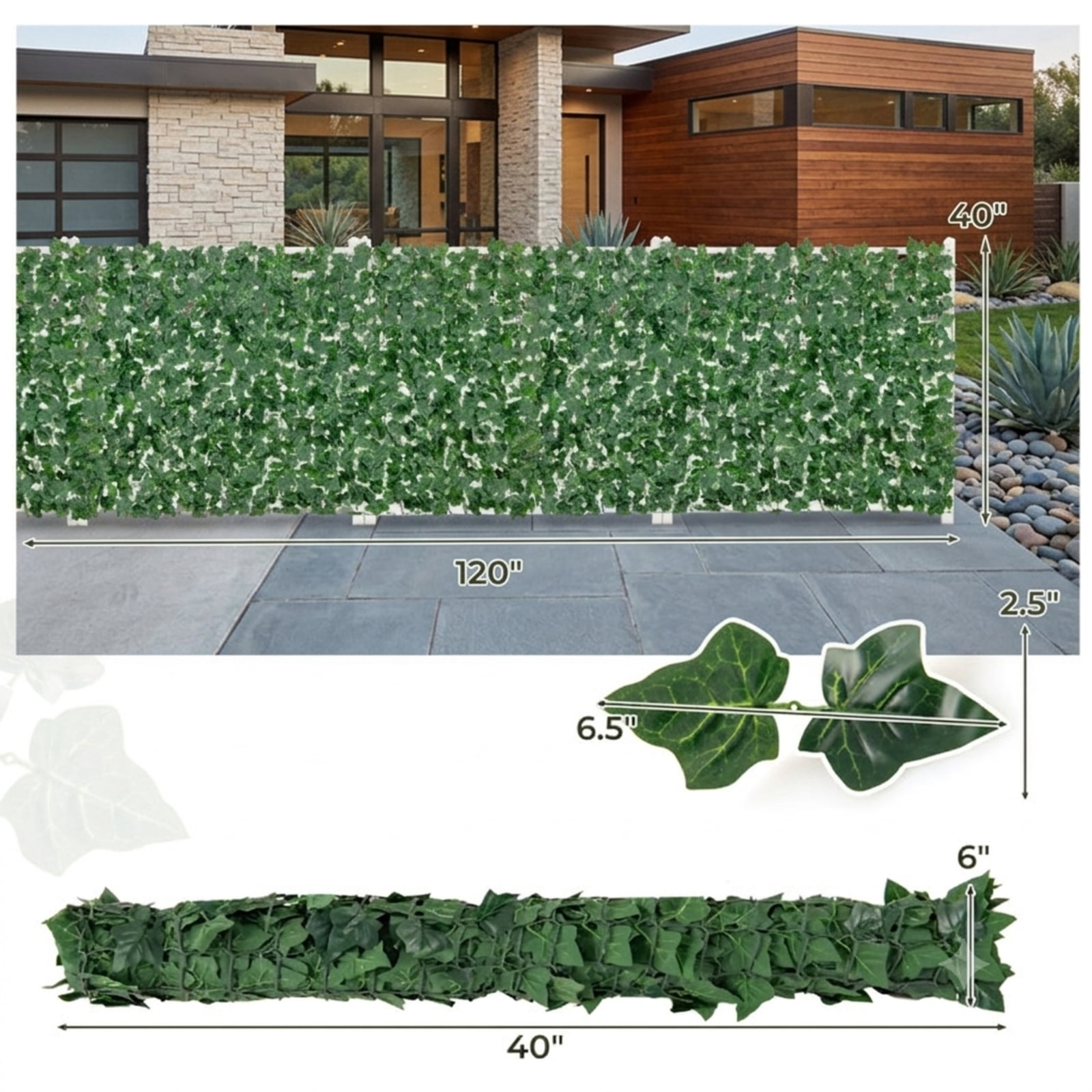 Vebreda Artificial Plant Decor, 120 x 40 Inch Artificial Ivy Privacy Fence, Large 3D Lifelike Ivy Hedge, Versatility and Wide Application