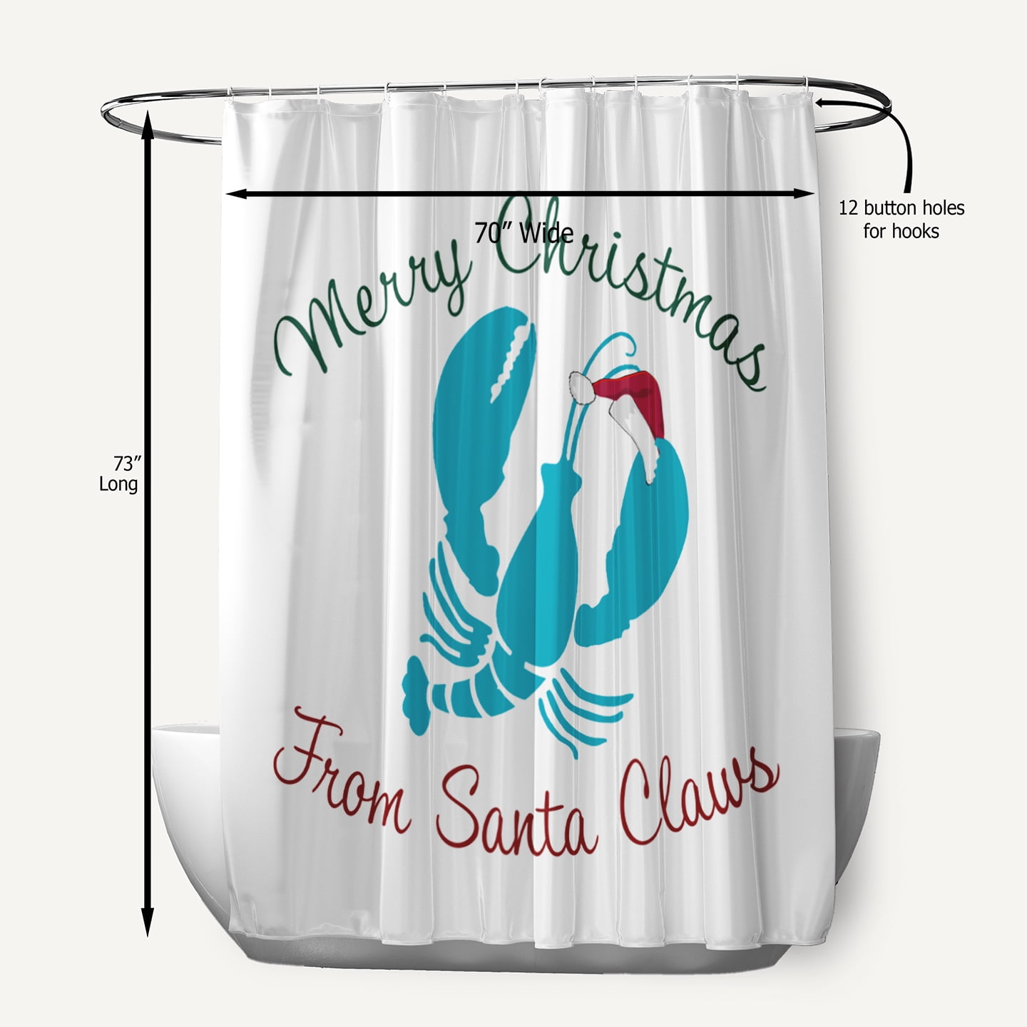 Simply Daisy 70" W x 73" L Santa Claws Lobster Polyester Shower Curtain, Turquoise [1 Ct]