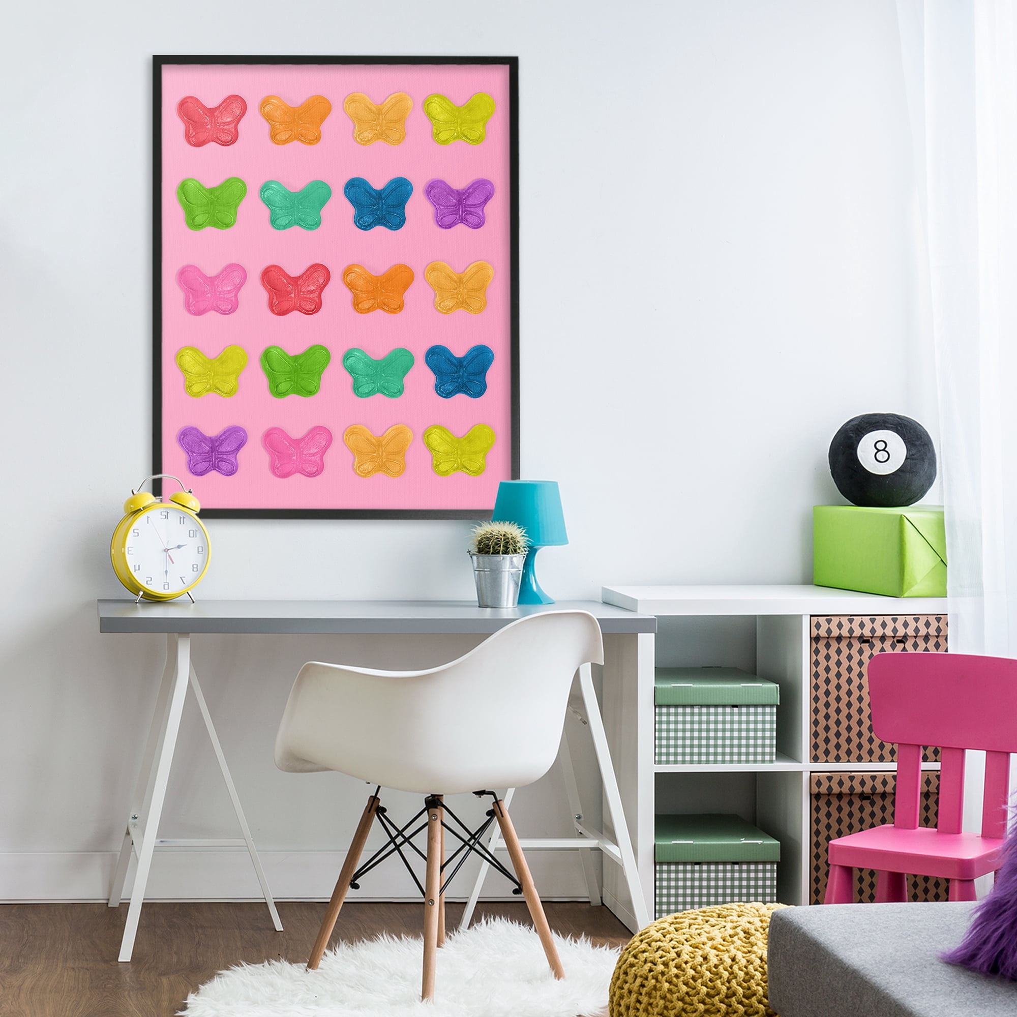 Stupell Industries Colorful Butterflies on Pink Black Framed Giclee Art, design by LISH Creative