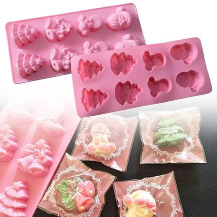 Christmas Chocolate Molds (8-Cavity) — Food-Grade Silicone Reusable Candy & Chocolate Mold Set for Holiday Baking, Santa / Tree / Snowflake Shapes