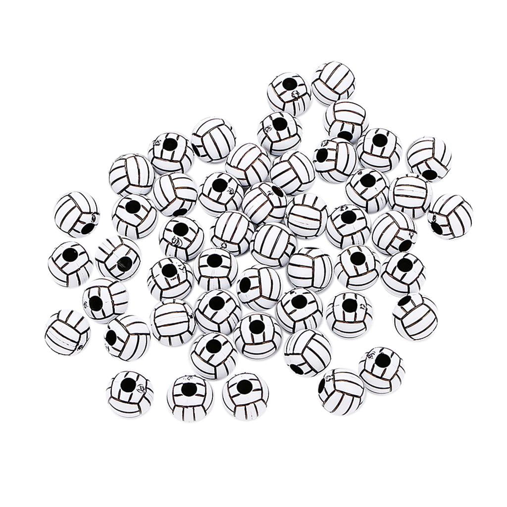 Abbraccia 4x50 Pieces Volleyball Design Round Acrylic Loose Large Hole Beads for Beading 4 Pcs