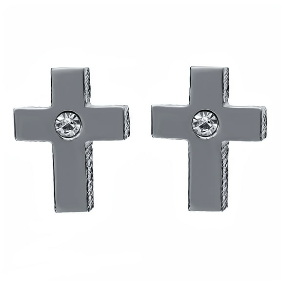 Gem Stone King Small Cross Stud Earrings for Women Men With 1.2 mm Round White Zirconia Center (9mm = 0.35 inches)