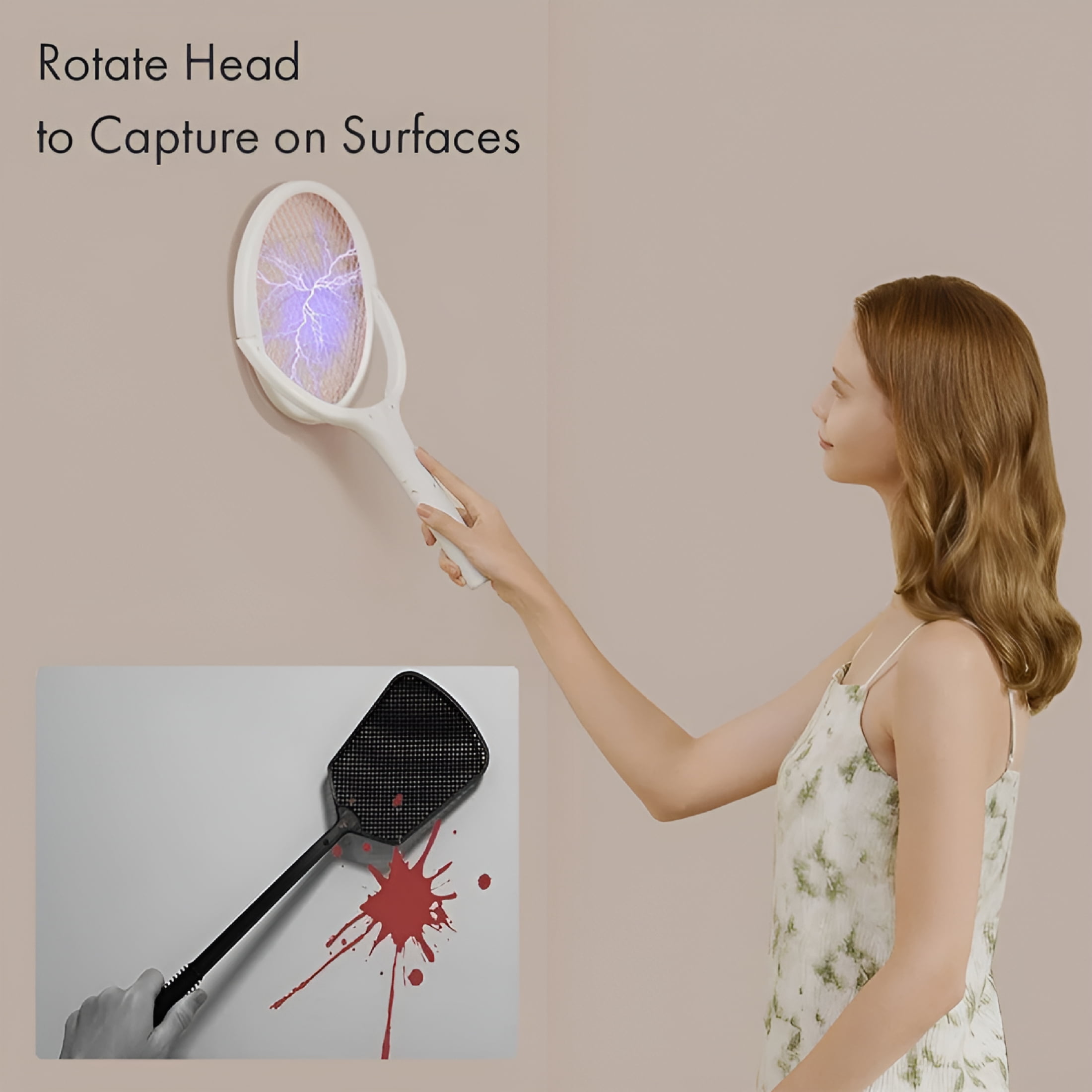 HBMYN GeckoMan Rotating Head Electric Fly Swatter with Telescopic Extension