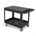 thumbnail image 1 of Ourlova Utility Cart 2-Tier Heavy Duty Plastic Rolling Cart with Swivel Wheels 550 LBS Flap Top Work Cart with Ergonomic Storage Handle Service Cart for Warehouse Garage Cleaning-Black, 1 of 6