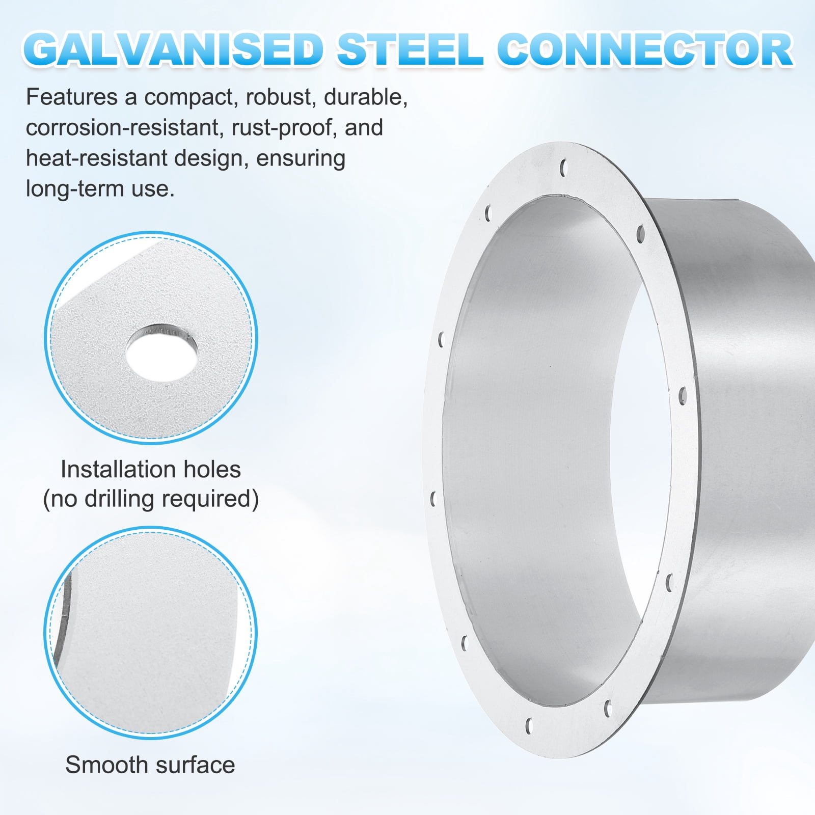Uxcell Duct Connector Flange (9.8", Silver) -  Galvanised Steel Round Dust Collection Fittings Dryer Vent Exhaust Pipe Hose Flange, Fits Heating Cooling Ventilation HVAC System