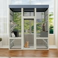thumbnail image 2 of Toauuo 62.6" Gray Wooden Outdoor Catio Pet Enclosure - Waterproof Top Black Rust-proof Metal Wire Spacious Secure Cat House Small Animal Cage, 2 of 12