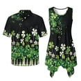 thumbnail image 7 of Psesaysky St. Patrick's Day Sleeveless Dress for Women Couples Matching Outfit Shirts&Sundress for His and Her Green Leaves Piano Short Sleeve Button Down Shirts,S-5XL, 7 of 7