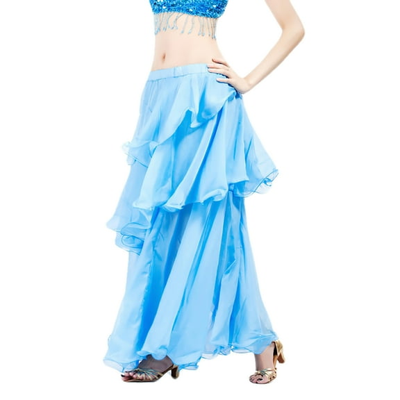 Whitewed Chiffon Belly Dance Long Skirts Wear Clothes China Birthday Party Dance Ocean Blue