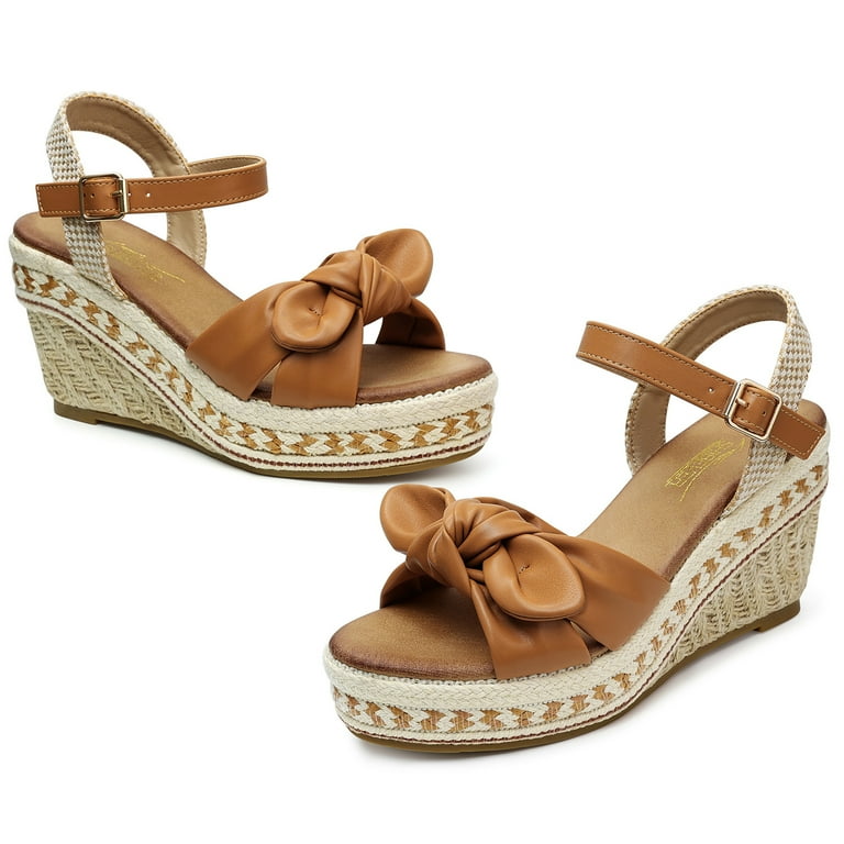 SHIBEVER Espadrilles for Women Open Toe Buckle Ankle Strap Wedge