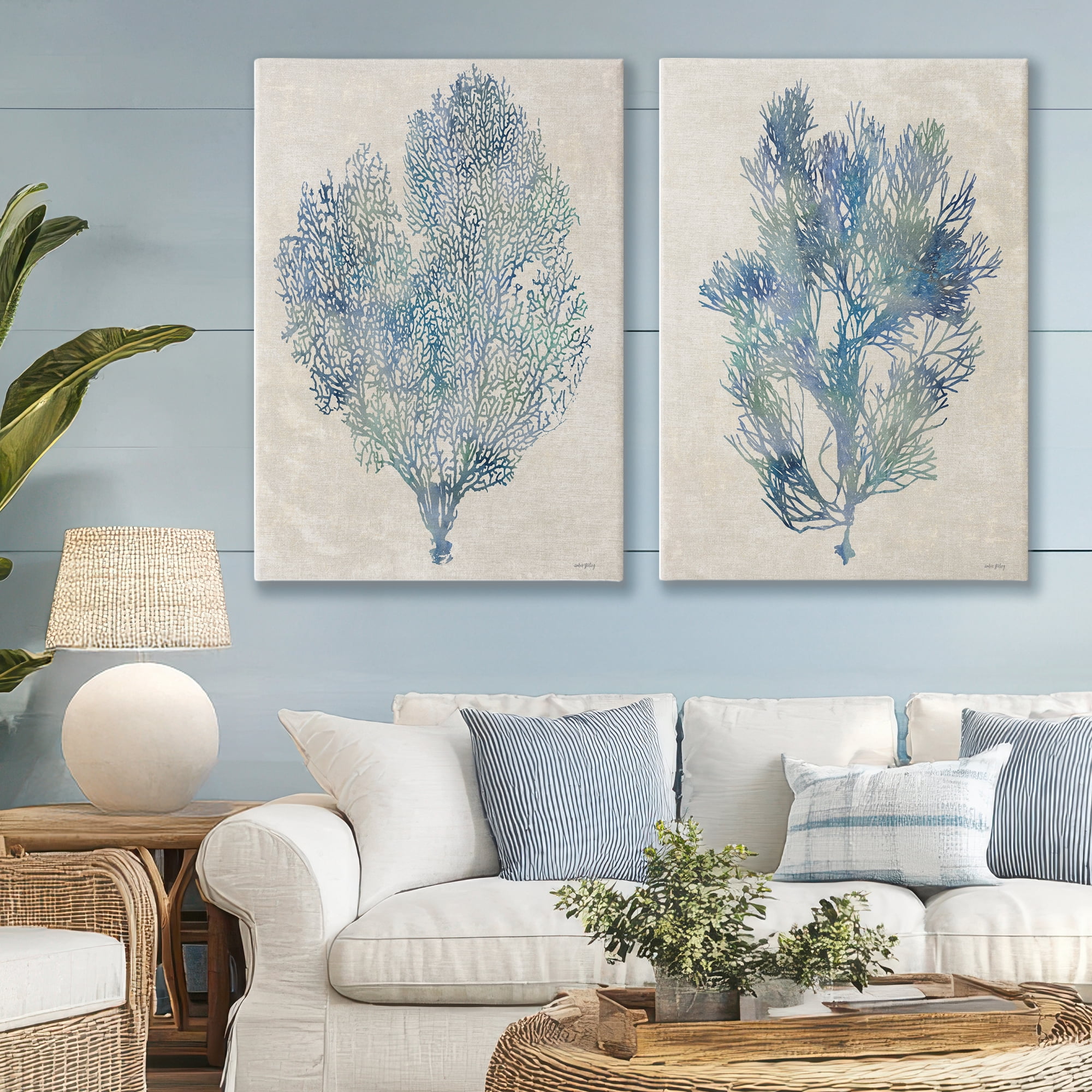 Stupell Industries Fan Coral Study in Blues 2 Piece Canvas Wall Art Set, design by Amber Sterling