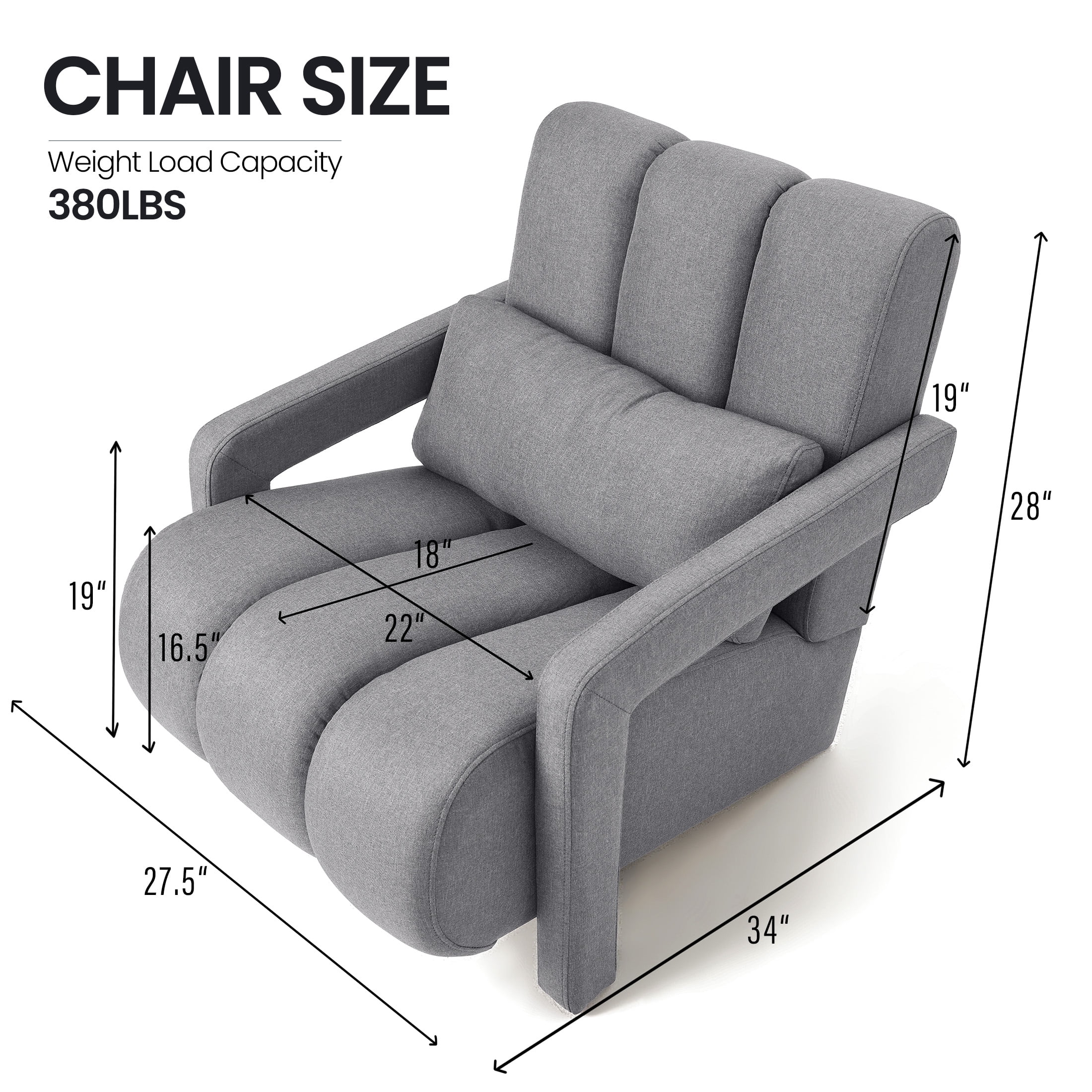 Aukfa Upholstered Accent Chair with Pillow, Mid Century Armchair for Living Room Bedroom, Linen, Gray